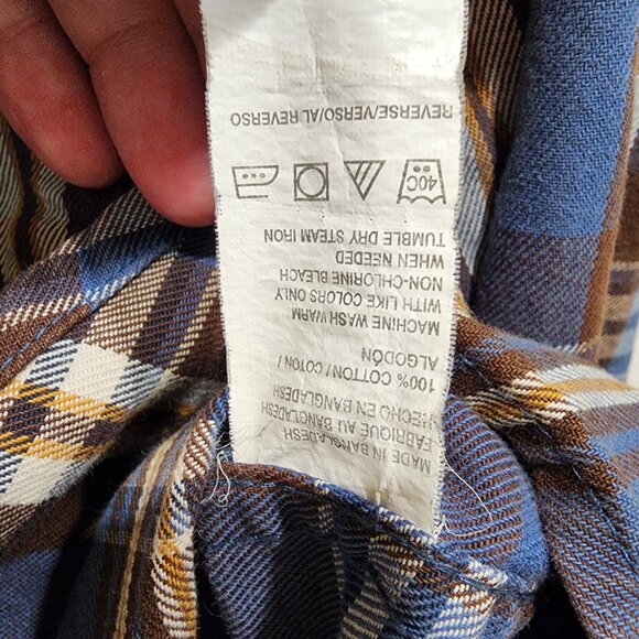 G.H. Bass & Co. Men's M Flannel Shirt Blue Brown Plaid Long Sleeve Casual - Picture 8 of 10